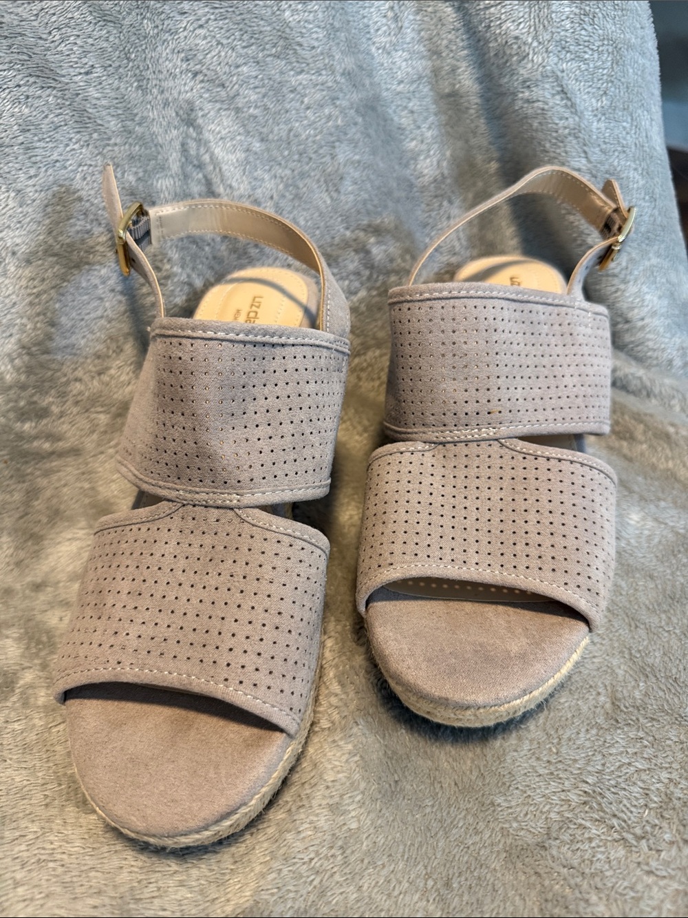 Liz Claiborne Light Taupe Perforated Wedge Sandals - 7M Women